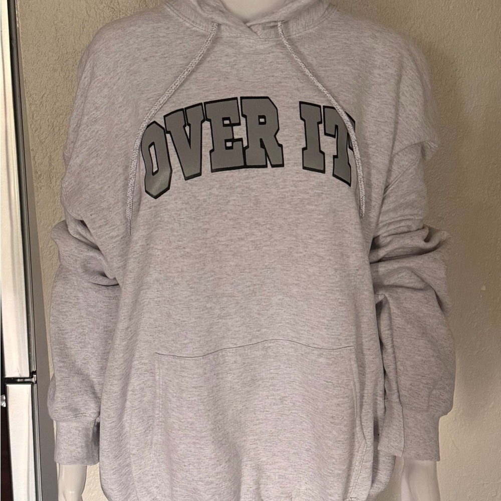 “OVER IT” Gray Pullover Drawstring Hoodie